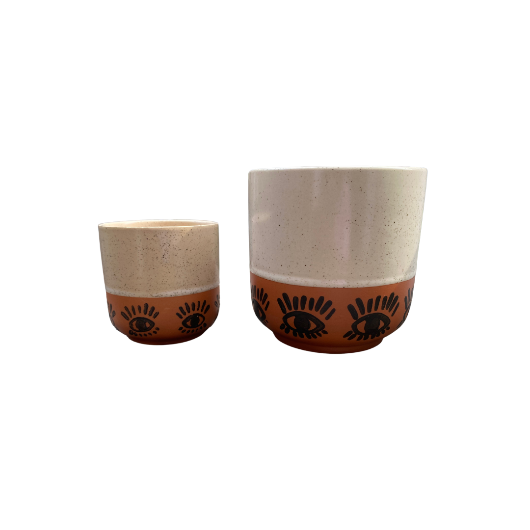 Small and large Ceramic plant pot with evil eye -Plant pot - shop plants - houseplants - plants - delivery - toronto - GTA - ontario  - easy care - shop plant delivery ontario - online plant shop  - succulents - pots and plants 